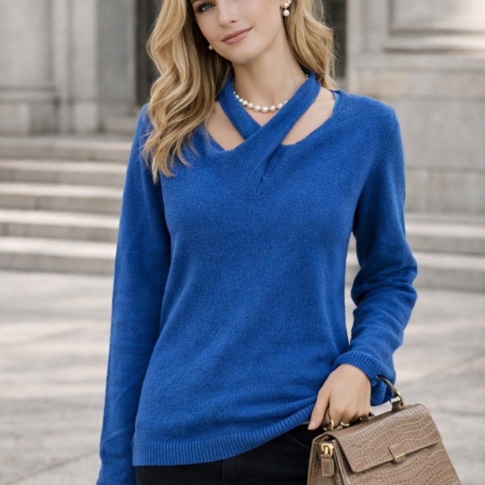 Stefanel Blue Cozy Angora Blend Halter Tie Neck Sweater 26279